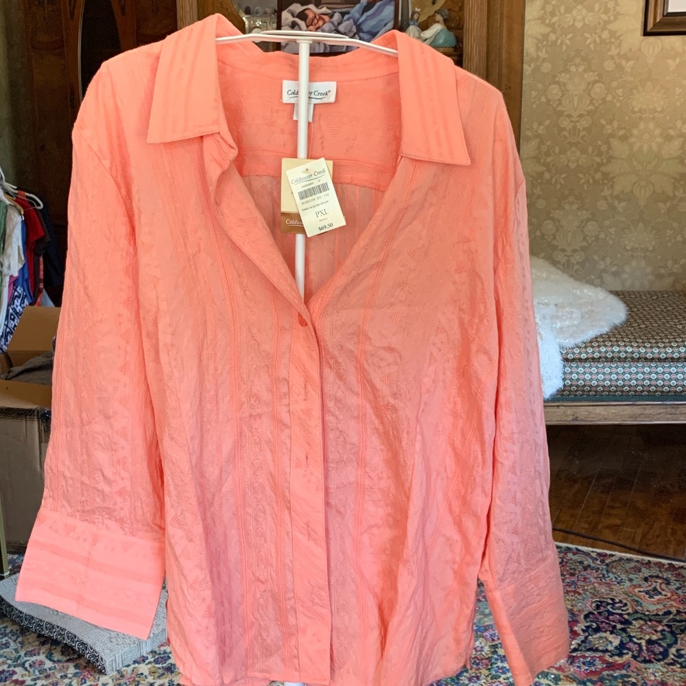 Cold water creek tonal jacquard striped shirt. NWT. Retail 70